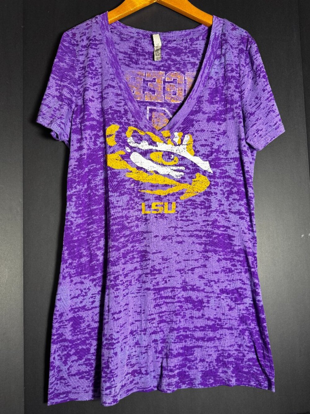 LSU Tigers Womens XXL Purple Burnout V Neck Graphic Tee Next Level Distressed
